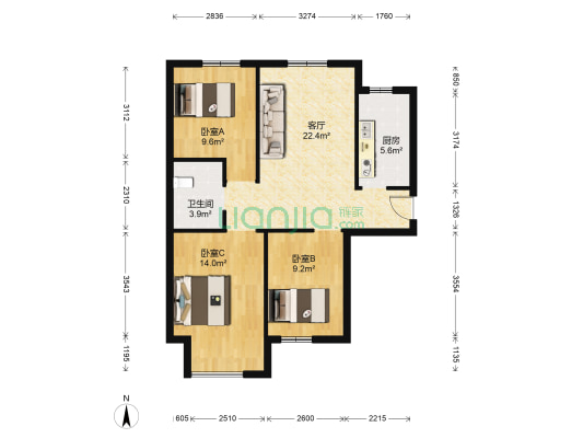 碧水雅苑B1区 3室1厅1卫 93平方