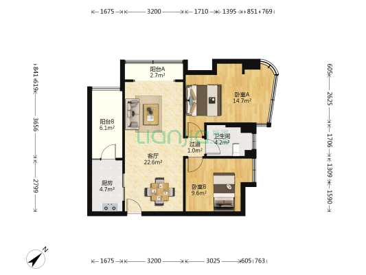 成都后花园四期 2室1厅1卫 76平方