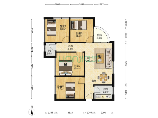 香龙大厦 4室1厅1卫 99平方