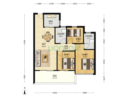 德威江誉城3期 3室1厅2卫 97平方