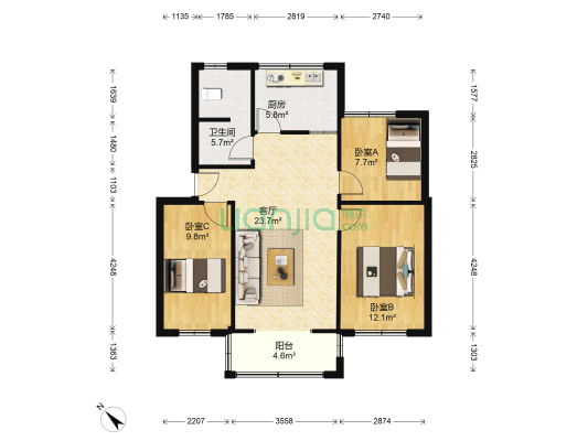 星辉西路8号 3室1厅1卫 81平方