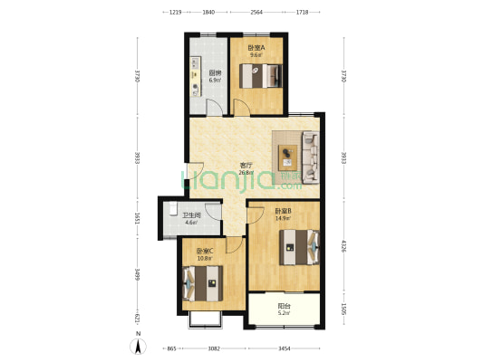 景泰嘉园 3室1厅1卫 97平方