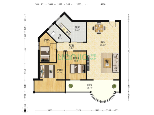 鸿图大厦 3室1厅1卫 100平方