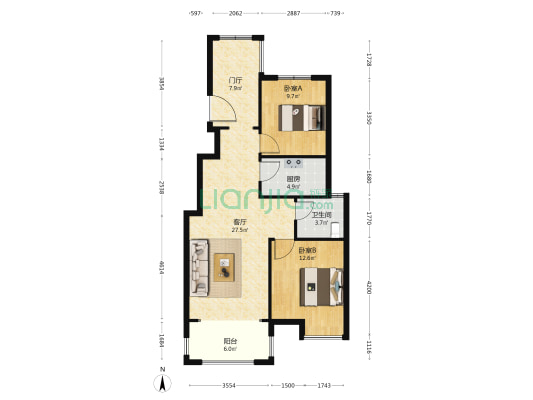 蝶御花园二期 2室1厅1卫 93平方