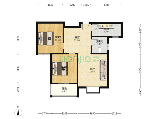 秀兰城市美居东区 2室2厅1卫 91平方