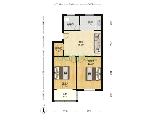 中山北路525号 2室1厅1卫 65平方