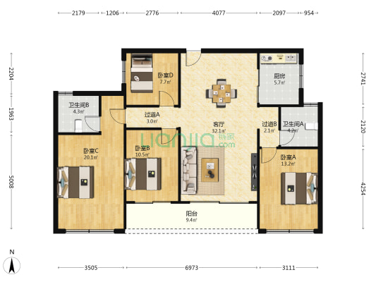 江晖府 4室1厅2卫 139平方