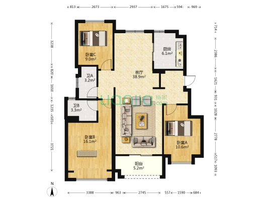 瓯江国际新城东樾府•聆涛苑 3室1厅2卫 115平方