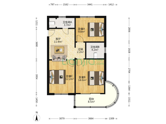 东新街4号 3室1厅2卫 78平方