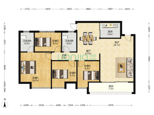 西邨苑 4室2厅2卫 124平方