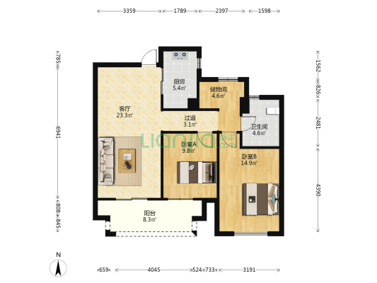 和悦广场 2室1厅1卫 87平方
