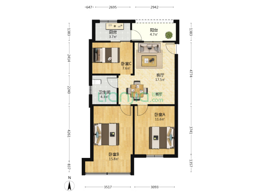 先锋营街 3室1厅1卫 70平方