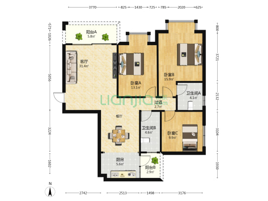 广西壮族自治区二七二地质队 3室1厅2卫 116平方