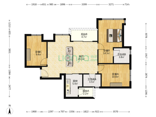 阅璟山 3室1厅2卫 99平方