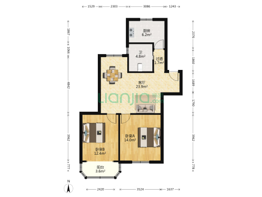 花木公寓 2室1厅1卫 81平方