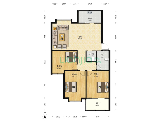 民主路109号 3室1厅2卫 125平方