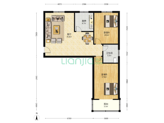 解放大道中段 2室1厅1卫 101平方