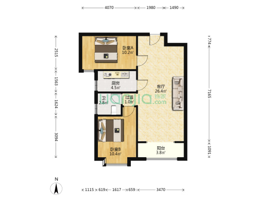 福美六号院 2室1厅1卫 77平方