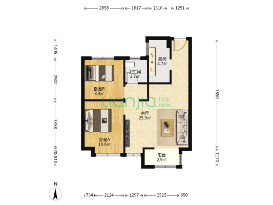 金地新城大境 2室1厅1卫 84平方