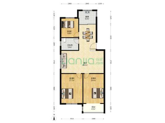 泽园新村 3室1厅1卫 118平方