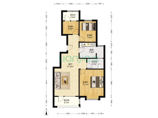 房本满二，南北通透，洋房中高楼层，采光视野好-户型图