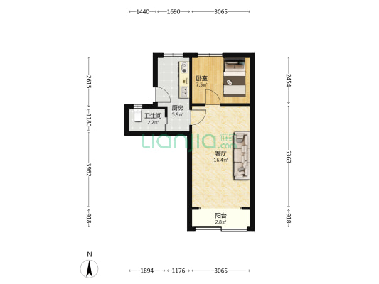 兴国路155号 1室1厅1卫 42平方