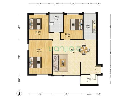 五洲国际广场(亭湖区) 3室1厅1卫 117平方