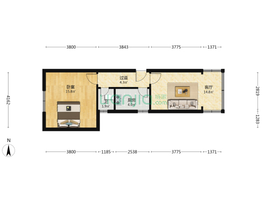 兰州印刷厂家属院 1室1厅1卫 42平方