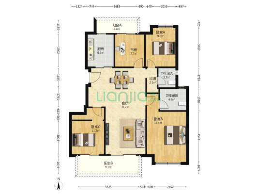 紫星荣院 4室1厅2卫 124平方