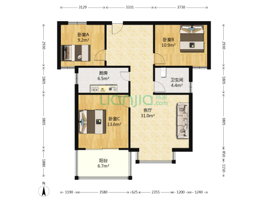 鼎尚华府 3室1厅1卫 89平方