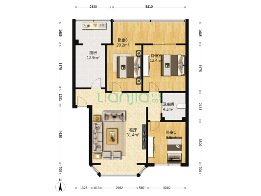 蓉水苑 3室1厅1卫 106平方
