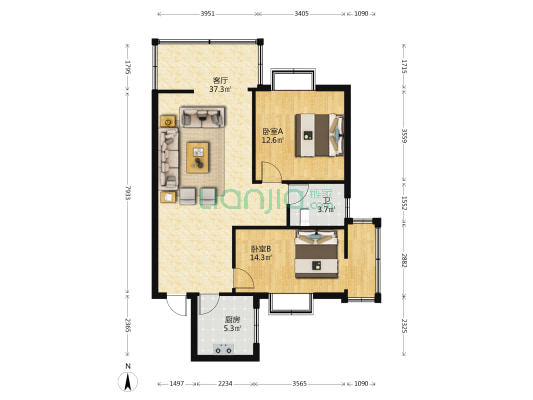 半导体家园 2室1厅1卫 87平方