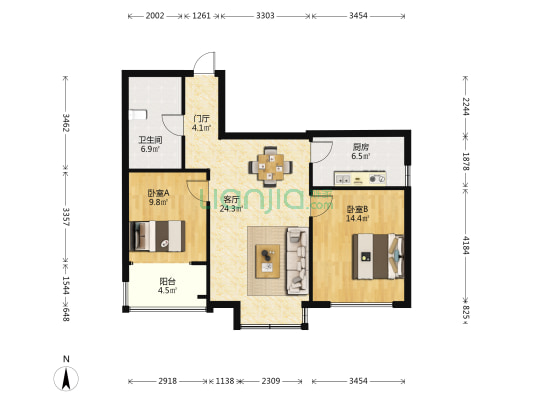 水岸嘉园 2室1厅1卫 89平方
