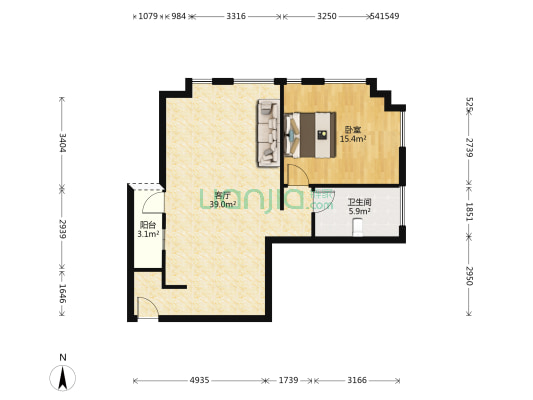 星河传说迪纳公寓 1室1厅1卫 88平方