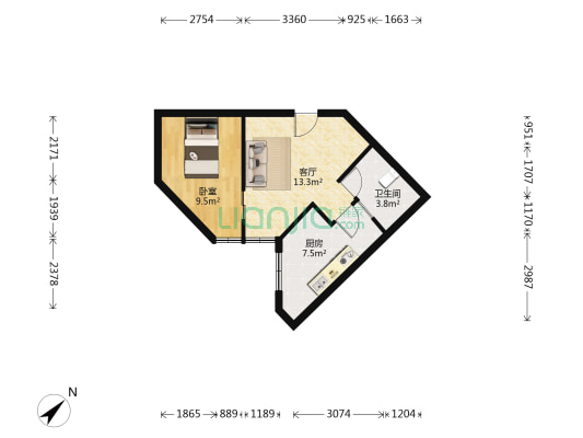 三峡广场精装一室一厅小户型，看房方便，生活便利-户型图