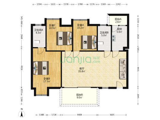 美信国际花园城 3室1厅2卫 122平方