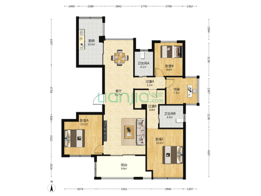 恒盛花苑 4室1厅2卫 142平方