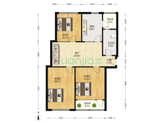 四方路 3室1厅1卫 102平方
