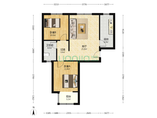 肖家营弘金府 2室1厅1卫 87平方