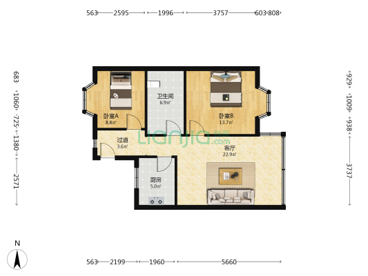 洋河三村 2室1厅1卫 77平方