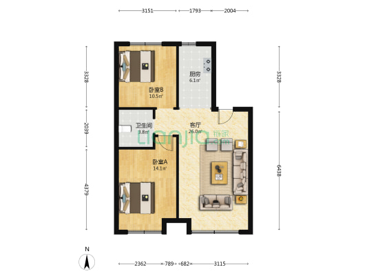 兰溪学府 2室1厅1卫 88平方