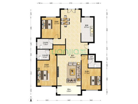 绿城·御河上院 3室1厅3卫 215平方