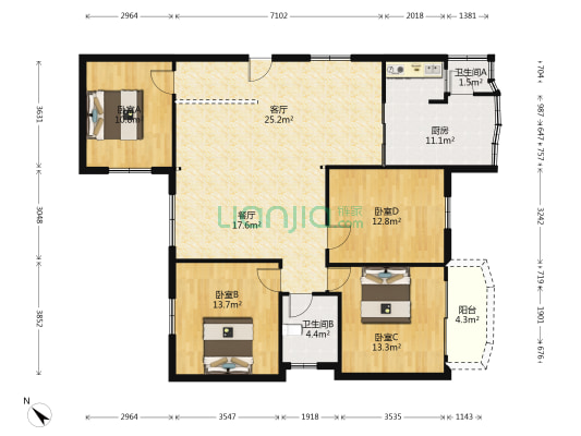 丽豪苑 4室2厅2卫 134平方