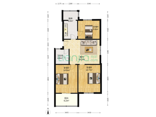 新城花园 3室1厅1卫 89平方