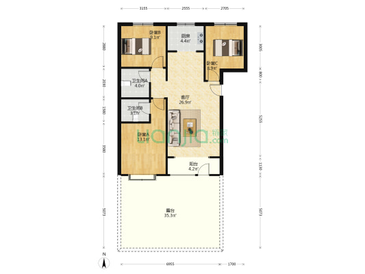 七十年大产权  南北通透   ..........-户型图
