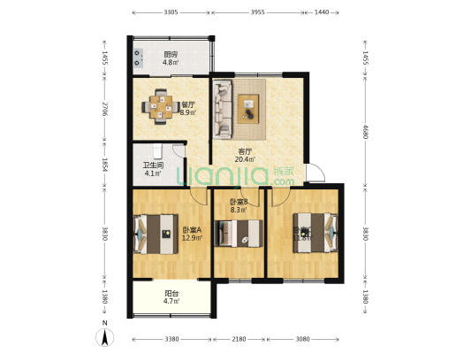 富康楼 3室2厅1卫 86平方
