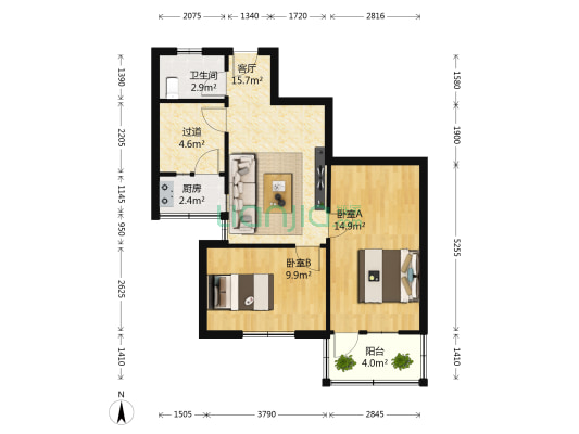 豫欣生活小区 2室1厅1卫 66平方