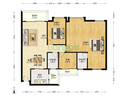 平湖秋月花园 3室2厅2卫 110平方