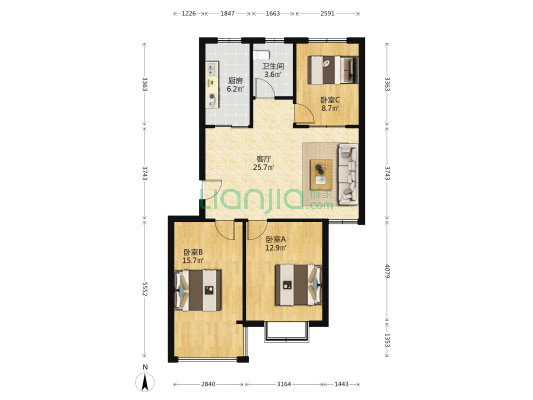半岛蓝庭Ⅴ期 3室1厅1卫 89平方