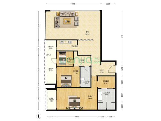 华润前海中心·悦玺 3室1厅2卫 208平方